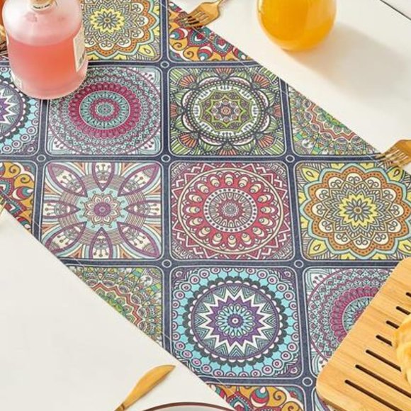 Long Boho Table Runner Bohemian Farmhouse Cottage Decor Decorative Cloth 13x72 - Picture 2 of 9